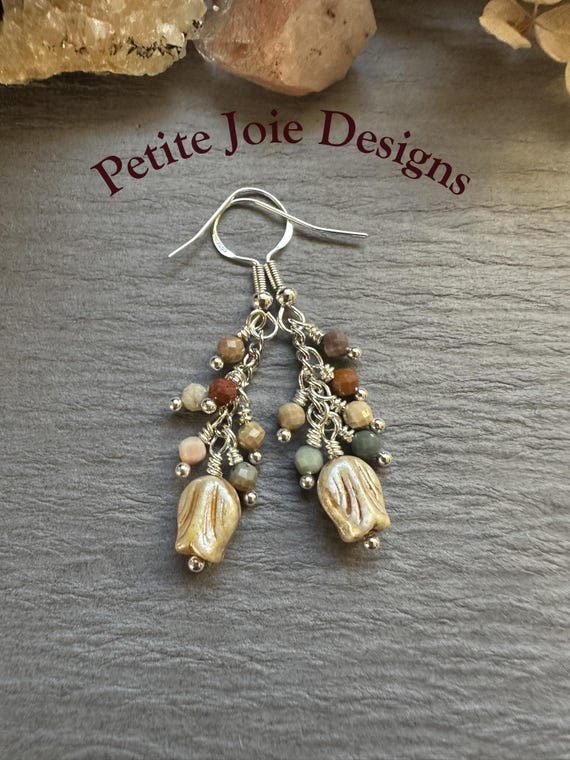Alashan Agate and Czech Glass Earrings