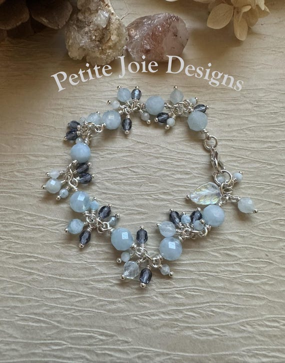 Aquamarine and Czech Glass Wire-wrapped Bracelet