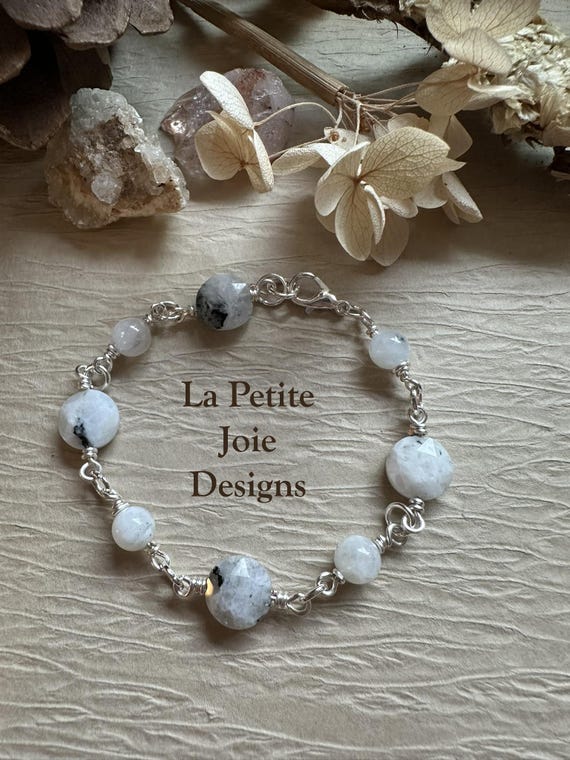 Handcrafted Moonstone Bracelet: Silver Accents, Celestial Boho Style
