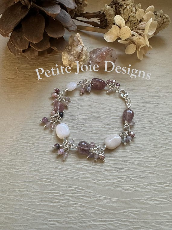 Peruvian Pink Opal & Strawberry Quartz Bracelet with Pink Gemstone Accents