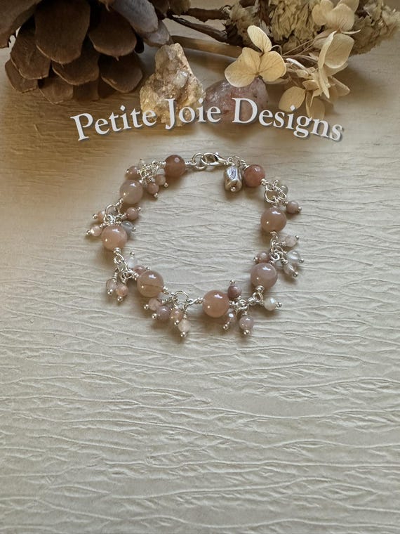 Moonstone and Sunstone Wire-wrapped Bracelet