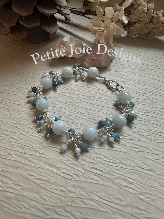 Aquamarine and Apatite Wire-wrapped Bracelet