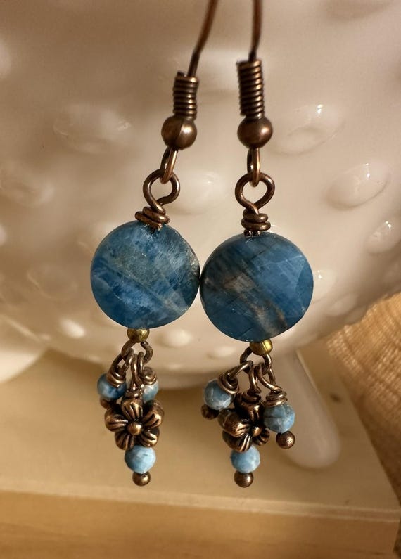 Apatite Faceted Bead Drop Earrings with Antique Bronze French Wire
