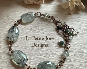 Prehnite Bracelet with Moss Agate Accents