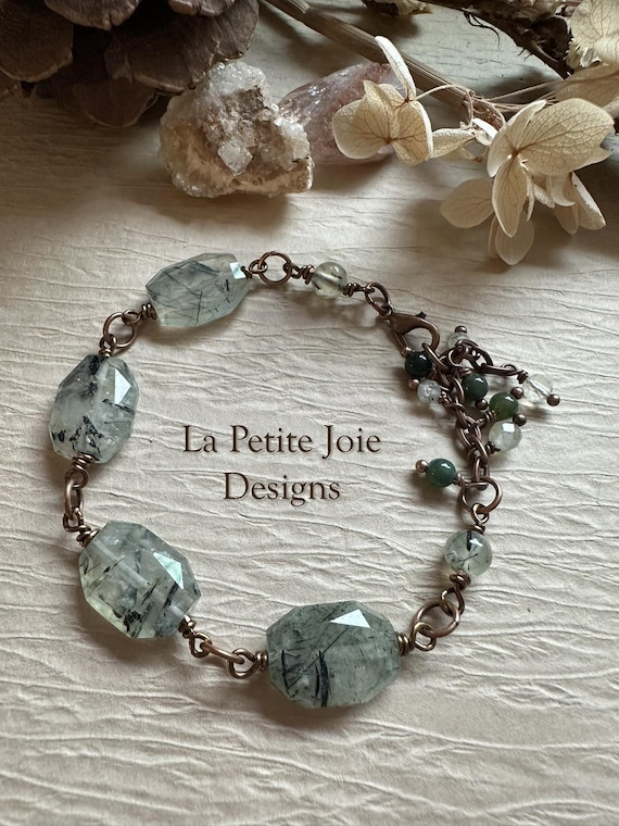 Prehnite Bracelet with Moss Agate Accents