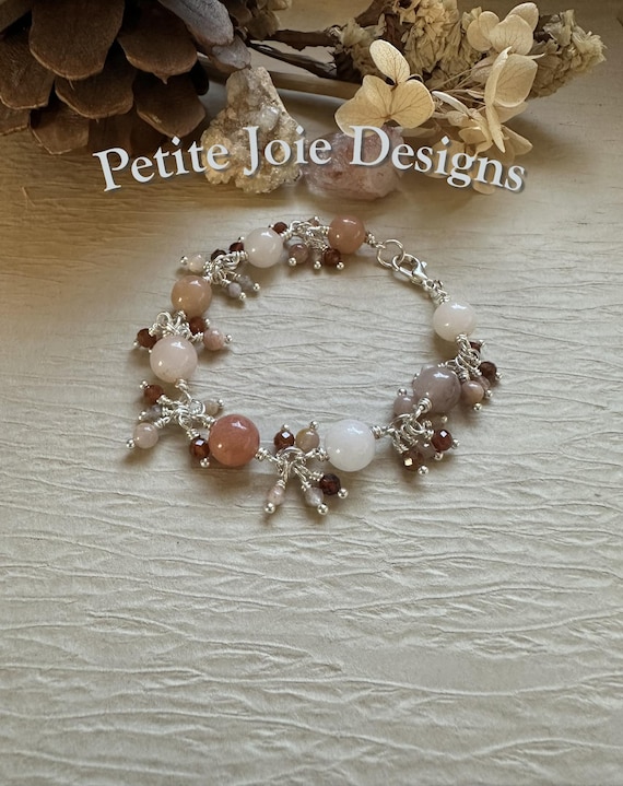 Rose Aventurine, Peach Garnet, and Sunstone Bracelet