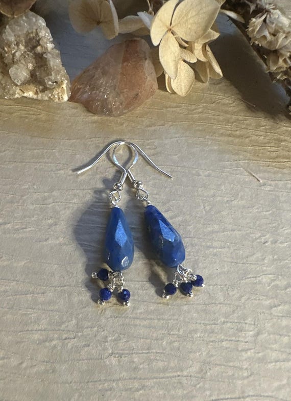 Lapis faceted tear drop earrings.