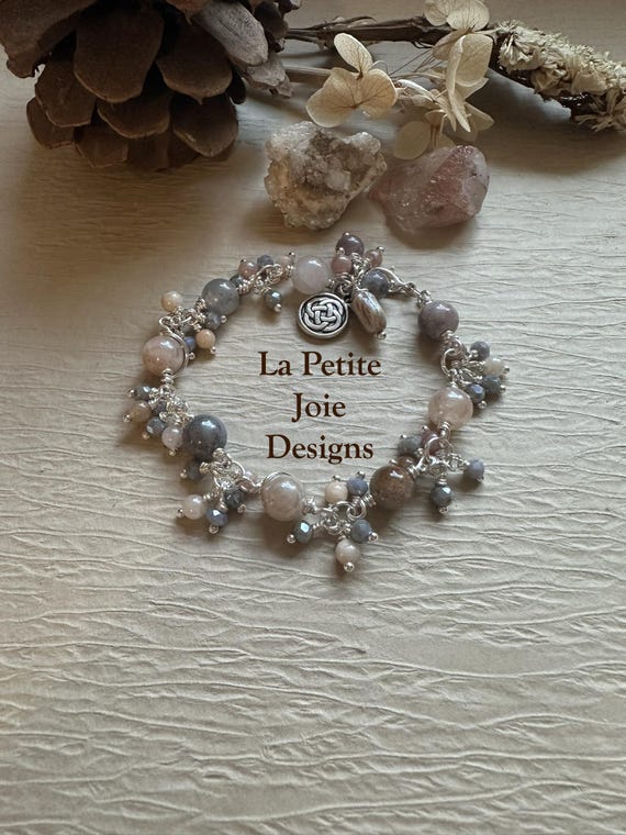 Sunstone Bracelet with Sunstone Dangles and Czech Glass Flower