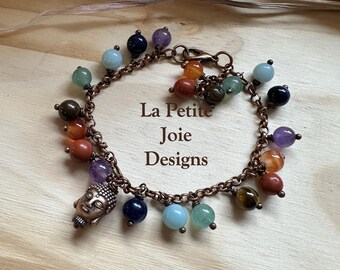 Bracelet chakra avec bouddha en cuivre antique - Bracelet de pierres précieuses pour l'énergie et l'équilibre