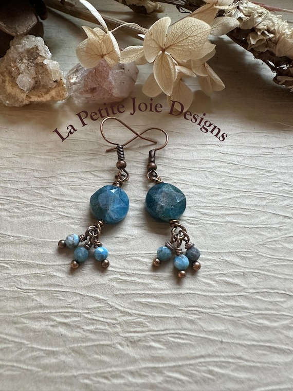 Apatite Gemstone Drop Earrings –  Faceted Coin Beads