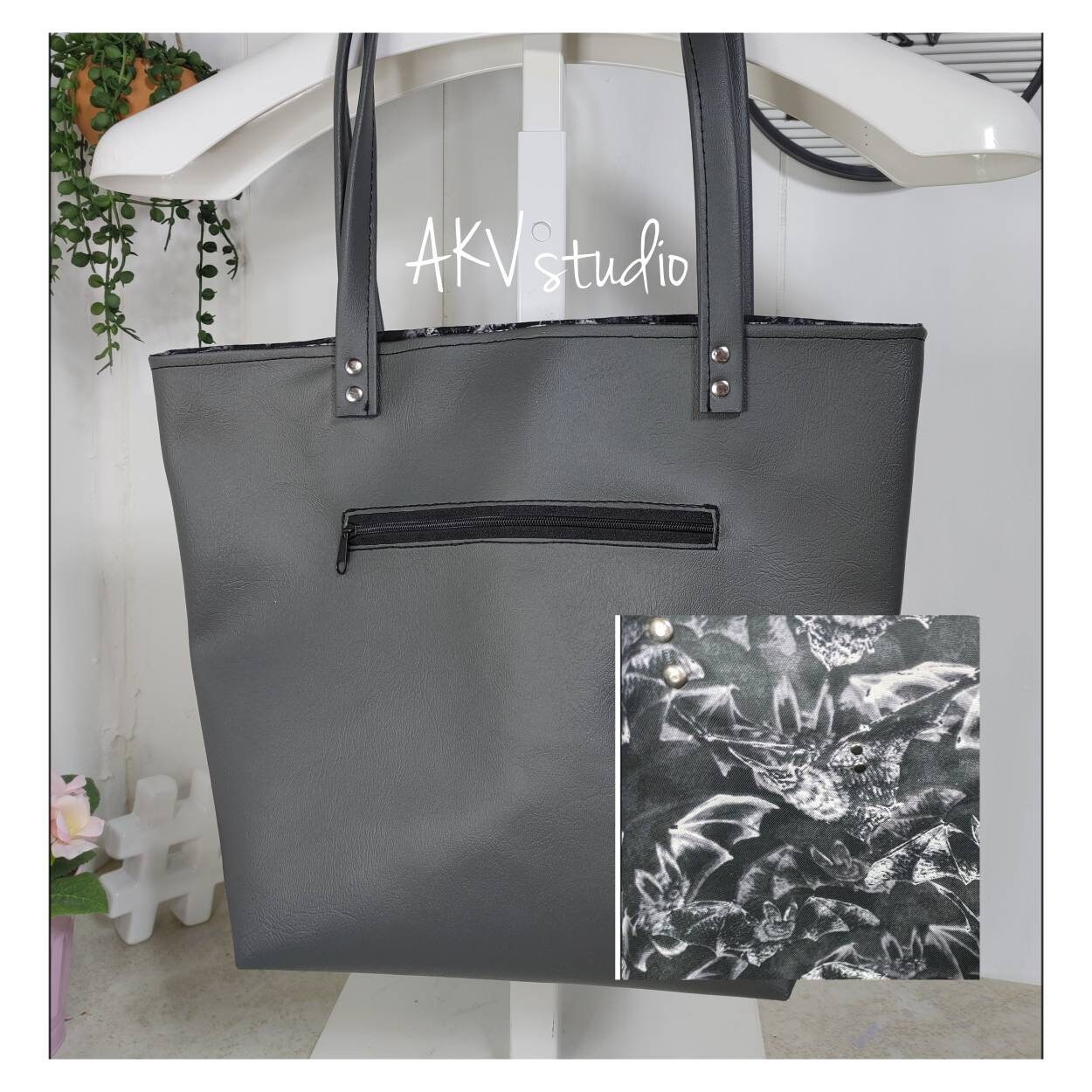 Bats Vinyl Tote Bag. Zipper Pocket. Gusseted Bottom. Read Item Details