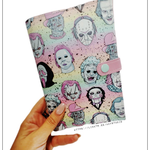 PASTEL HORROR notebook cover with pen. 2 sizes available. Card slot. Snap closure. Refillable. Read item details