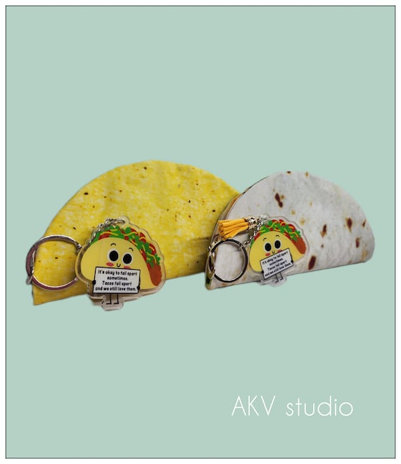 Emotional Support Taco zipper pouch. Corn or flour. Coin Purse organizer. Key chain. Read item details