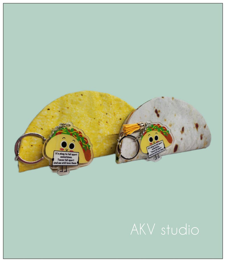 Emotional Support Taco zipper pouch. Corn or flour. Coin Purse organizer. Key chain. Read item details image 1