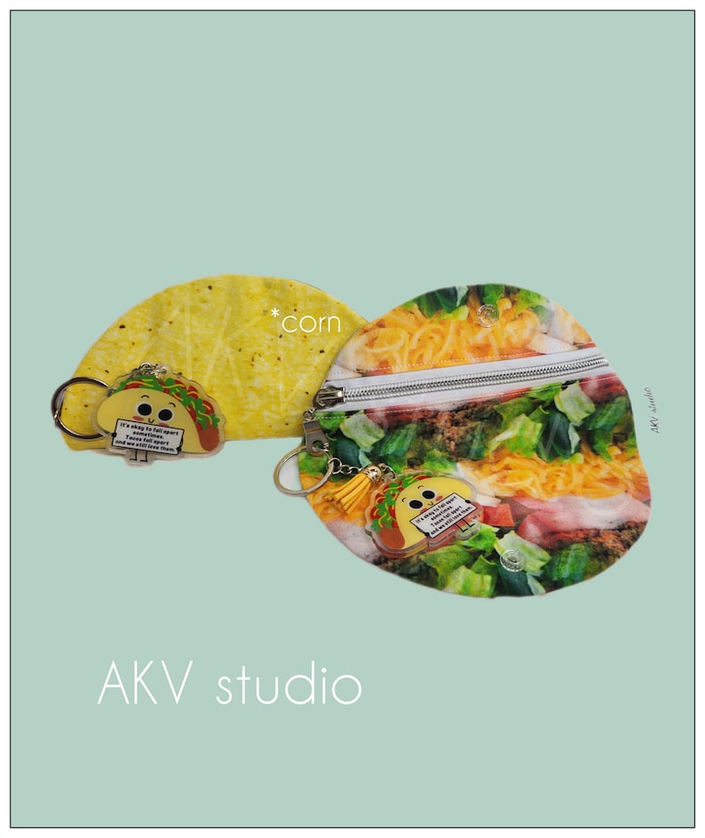 Emotional Support Taco zipper pouch. Corn or flour. Coin Purse organizer. Key chain. Read item details corn