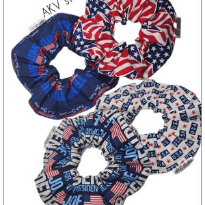 USA Patriotic voting hair scrunchie. Trump. 2 different fabrics with each set. Rep Dem. Read item details