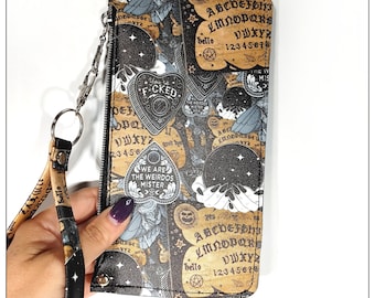 Ouija board wristlet, minimalist wallet. Zipper clutch. PLEASE scroll down click on the text 'read item description'