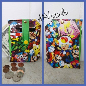 Mini Pocket Pal. Cartera minimalista. Súper Mario. 3 ranuras para tarjetas. Cremallera. Desplácese hacia abajo para leer los detalles del elemento.
