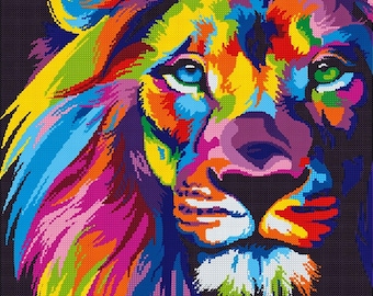 Bead embroidery kit Rainbow LION,rainbow  beaded cross stitch,needlepoint beaded kit,beading pattern,wall hanging embroidery pattern