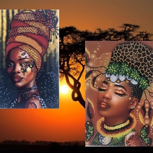 African charming girls kit, Bead embroidery kit,needlepoint bead kit, DIY kit,embroidery kit,people embroidery,bead kit, beading Africa