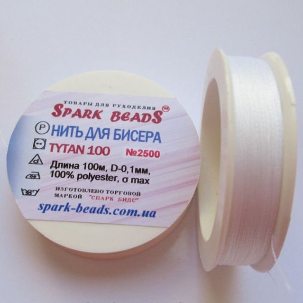 Thread for beads Tytan 100, 100 m, white, black, Thread for beading, Thread for beadwork tearproof nylon thread