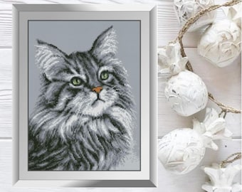 Grey cat. Diamond painting set (square, full).Diamond painting.Diamond painting pen,diamond mosaic,diamond embroidery design,Mosaic Making