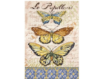 Vintage Wings-Le Papillons Cross stitch kit, vintage butterflies needlework kit, counted cross stitch kit, thread embroidery kit, Letistitch