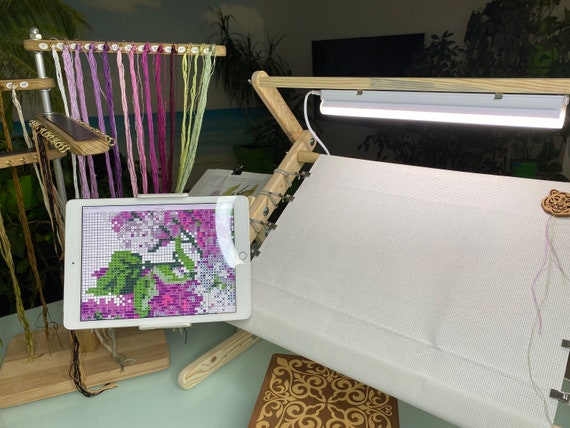 Wooden Embroidery Stand With Tablet and Pattern Holder, Cross Stitch Stand  With Illumination, Adjustable Needlework Stand. 