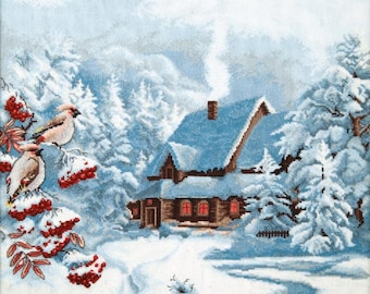 Frosty evening cross stitch kit , embroidery kit, needlework kit,cross stitch,counted cross stitch kit,winter landscape,house  winter forest