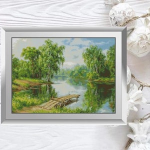 Diamond painting set &quot;Birch trees by the river&quot;, Diamond painting, Diamond mosaic