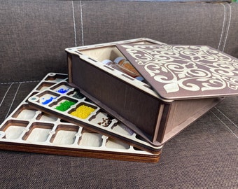 Organizador de madera para cuentas con cubierta Contenedor para cuentas Caja de cuentas Almacenamiento de cuentas Organizador de cuentas de madera Ataúd para costura