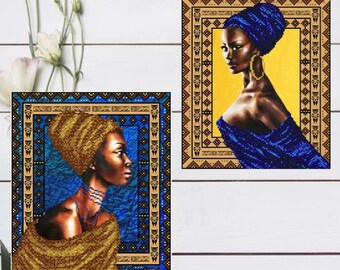 Bead embroidery set "African woman", Beading embroidery, Beaded stitching, Tapestry embroidery