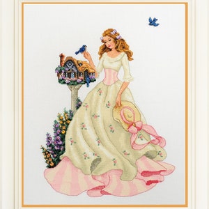 Cross stitch kit &quot;Girl with birds&quot;, Embroidery kit, Needlework kit, Cross stitch