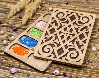 Organizador para abalorios, Organizador de madera para abalorios con tapa, Recipiente para abalorios, Caja para abalorios, Almacenamiento de suministros para abalorios