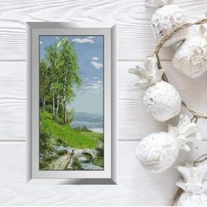 Diamond painting set "Landscape with birches", Diamond mosaic, Diamond embroidery