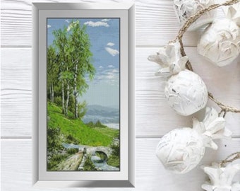 Diamond painting set "Landscape with birches", Diamond mosaic, Diamond embroidery