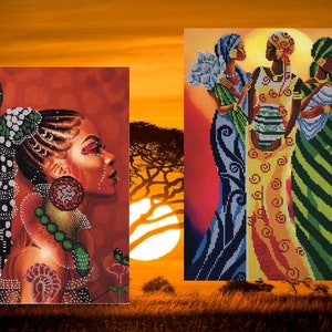 Bead embroidery kit &quot;African charming girls&quot;, Needlepoint bead kit, Bead painting, Set picture bead