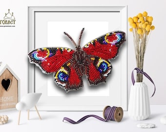 Embroidery kit "Butterfly Aglais", Beading pattern, Beading on canvas, Bead embroidery kit
