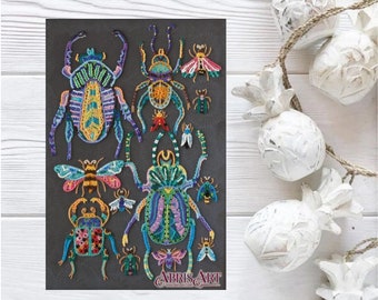 Set for embroidery with beads on canvas Beetles Bead embroidery kit beaded cross stitch,needlepoint beaded kit,beading pattern