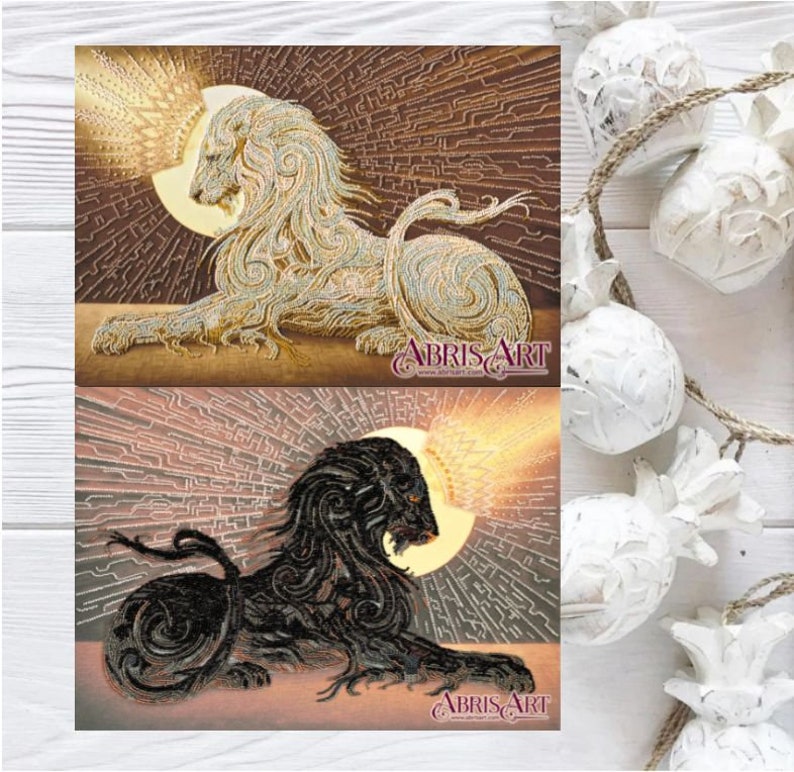 Set for embroidery with beads on canvas Aslan Black Diamond Bead embroidery kit beaded cross stitch,needlepoint beaded kit,beading pattern image 1