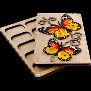 Wooden organizer for beads with a cover Container for beads Bead box Bead supply storage Organizer with a cover for beadwork