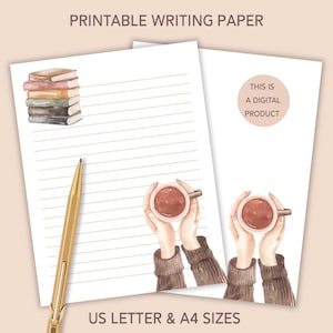 Coffee letter paper, printable stationary, printable writing paper, note paper, digital lined writing paper, printable letter writing paper