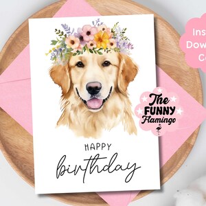 golden retriever printable birthday card, golden retriever card, dog birthday card,  digital card, dog mom birthday card, card from the dog