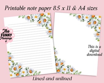 Papier à lettres marguerite, papeterie imprimable, papier à lettres imprimable, papier à lettres, papier à lettres numérique ligné, papier à lettres imprimable