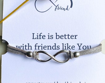 Silver Infinity Friend Bracelet, Vegan Microsuede, Adjustable, USA Made