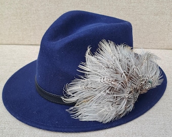 Bluebell Wood Pheasant Feather Hat Clip | Handcrafted Country Fedora Accessory