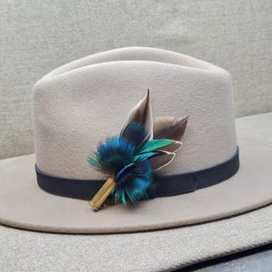 Handmade Peacock Feather Buttonhole | Teal Mallard Country Wedding Accessory