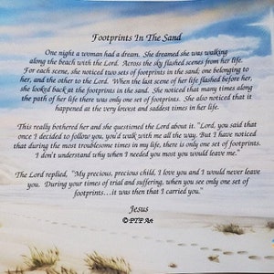 Footprints in the Sand, Prayer to Comfort, Condolences, Peace and Comfort, Personalized Prayer, Personalized Poems, Bereavement Gift