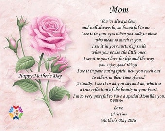 Personalized Poem for Mom, Mother’s Day Poem, Personalized Poems, Poem for Mother, Poems for Mom, Pink Roses, Personalized Gifts