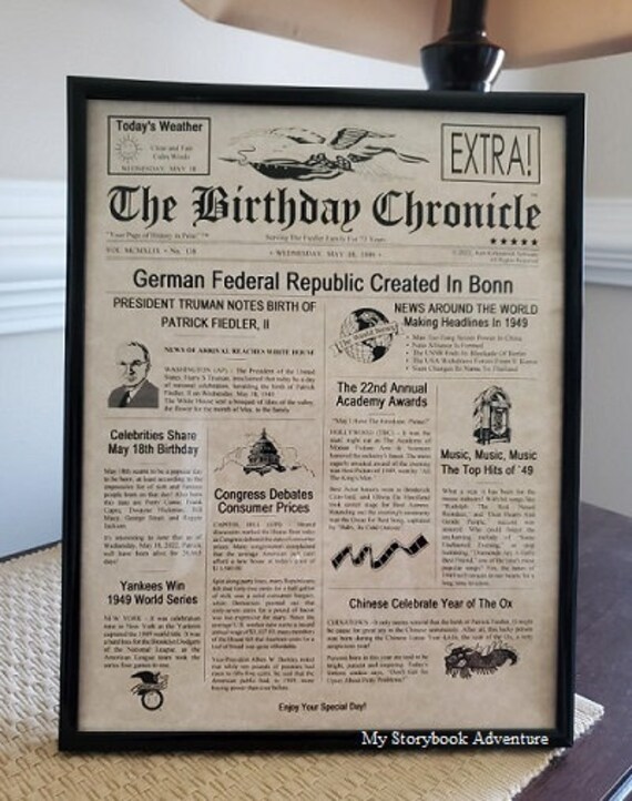 Framed Birthday Chronicle Day You Were Born Birthday - Etsy